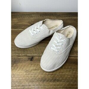 Spenco Santa Rosa Canvas Tan Stripe Lace Up Mule Women's Size 9